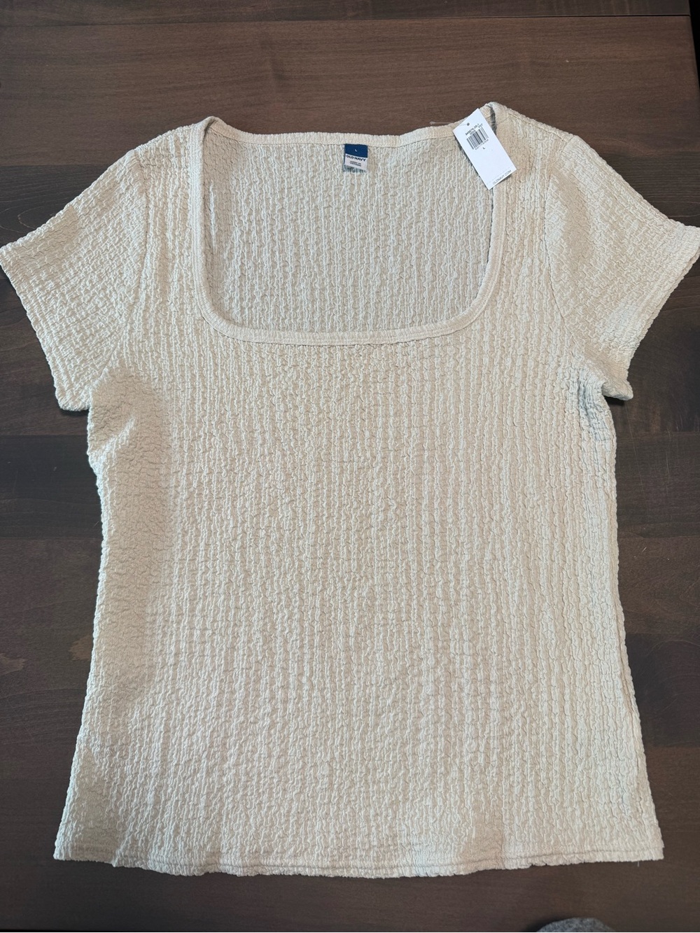 NWT Old Navy Women's Cream Textured Crinkle Plissé Square Neck Short Sleeve Top